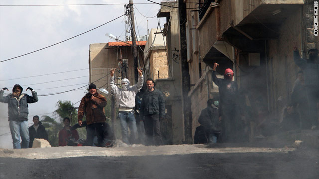 Anti-government protesters on the streets of Daraa, 100km south of the capital Damascus, on March 23