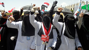 Yemeni women on an anti-government demonstration in the capital Sanaa on Saturday.