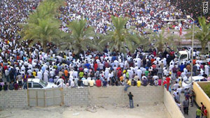Thousands of opposition supporters rally in the Bahraini capital of Manama on Saturday.
