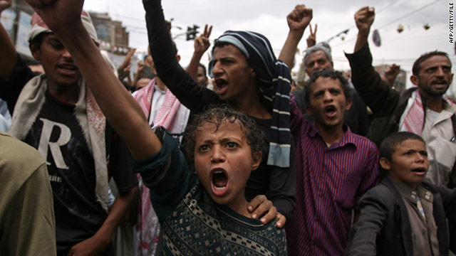Yemeni anti-government protesters shout slogans against President Ali Abdullah Saleh in Sanaa on June 12.