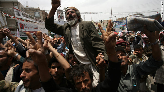 Anti-govenment protestors demonstrate in Sanaa, Yemen, on July 18.