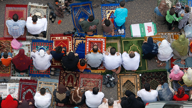 This file image, taken October 13, 2007, shows Egyptians praying in Cairo's streets during the holy month of Ramadan.