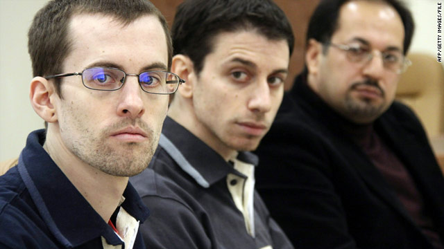 Shane Bauer, left, and Josh Fattal, center, seen here in February, are accused of being spies.