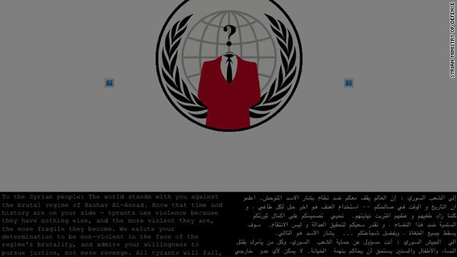 Syria's Ministry of Defense website was hacked and its content replaced by an anti-government government message.