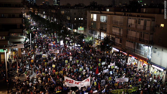 Hundreds of thousands in Tel Aviv turn out Saturday to protest rising housing prices and social inequalities.