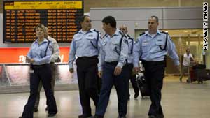 (file photo) Police officers at Israel's Ben Gurion Airport.