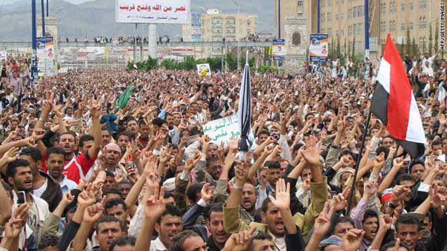 Yemeni opposition protesters take to the streets of Sanaa on September 9, 2011.