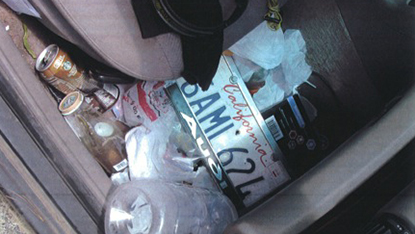 Inside the vehicle, authorities found his California license plate and a gas tank.