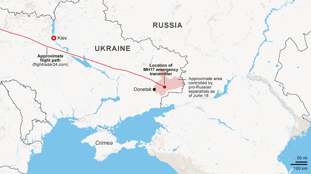 Map of Flight MH17 flight path. Source: flightradar24.com