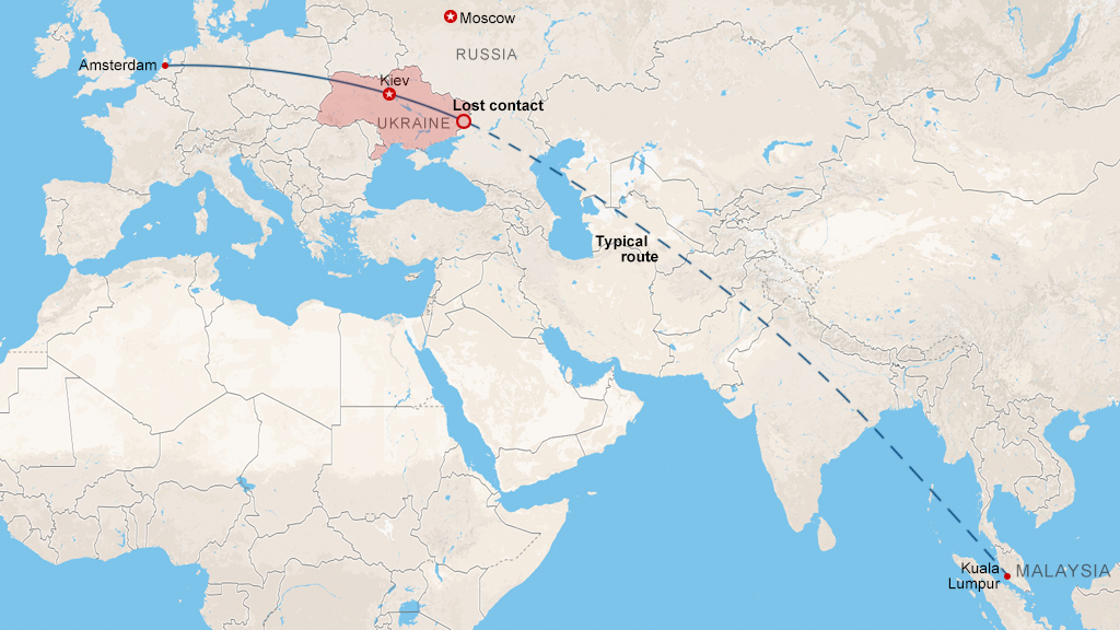 Map of Flight MH17 flight path. Source: flightradar24.com