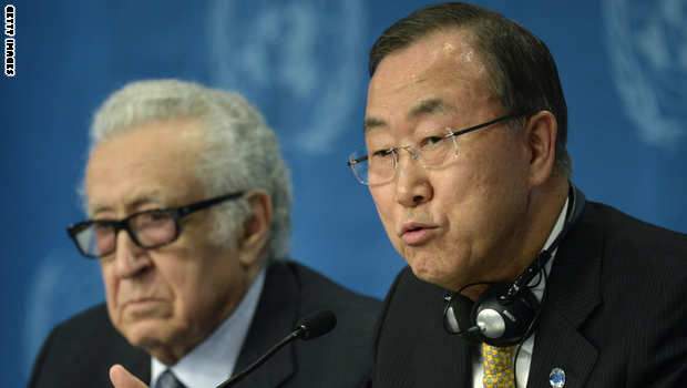 الأمين العام للأمم المتحدة، بان كي مون والمبعوث الأممي لسوريا، الأخضر الإبراهيمي