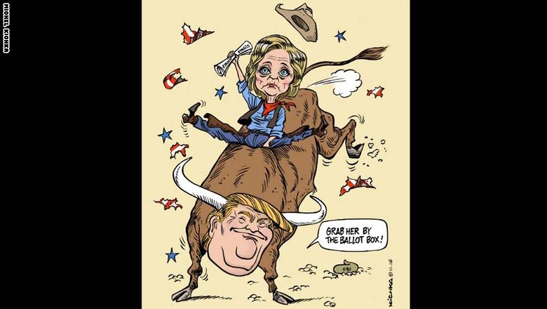 هكذا عبر رسامو الكاريكاتور عن انتصار ترامب وهزيمة كلينتون 161109155428-06-cartoonists