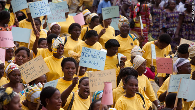 Congolese women march against sexual abuse by aid workers.