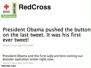 أول رسالة يرسلها أوباما على twitter تظهر على مجموعة RedCross