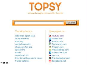 الصفحة الرئيسية لمحرك البحث Topsy
