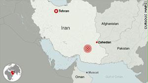 خارطة تمثل موقع الهزة الأرضية في إيران