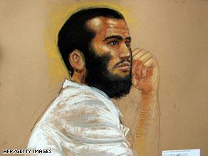عمر خضر كما يبدو في رسم كشفت عنه المحكمة الأمريكية