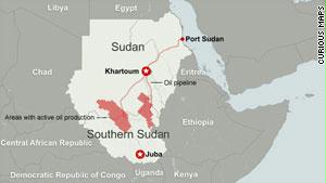 خارطة تمثل مواقع الاحتياطي النفط في السودان وأنابيب النفط المطلة على البحر الأحمر