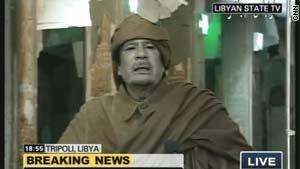 القذافي كما ظهر على التلفزيون الليبي
