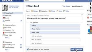 طور موقع فيسبوك أداة الأسئلة للمستخدمين