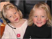 The writer's daughters, Fiona and Isabel, in Mommy's office.