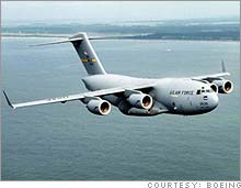 The Boeing C-17 military cargo jet.